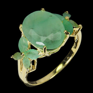 925 Sterling Silver Ring Oval Emerald 11x9mm Natural Gemstone Jewelry Size 8