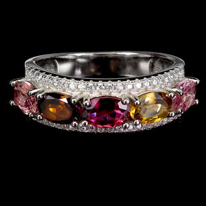 925 Sterling Silver Ring Oval Tourmaline 6x4mm Natural Gemstone Jewelry Size 8