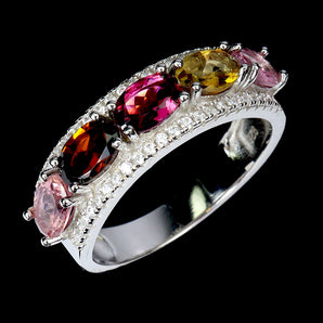 925 Sterling Silver Ring Oval Tourmaline 6x4mm Natural Gemstone Jewelry Size 8