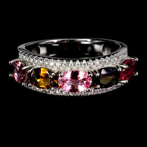 925 Sterling Silver Ring Oval Tourmaline 6x4mm Natural Gemstone Jewelry Size 8