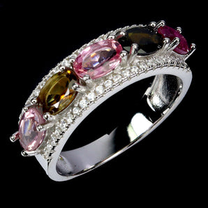 925 Sterling Silver Ring Oval Tourmaline 6x4mm Natural Gemstone Jewelry Size 8