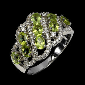 925 Sterling Silver Ring Oval Peridot 4x3mm Natural Gemstone Jewelry Size 7