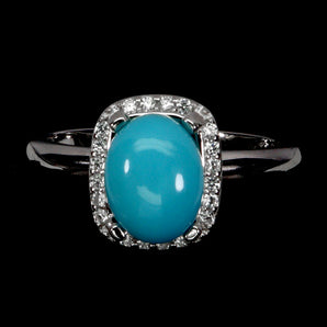 925 Sterling Silver Ring Oval Turquoise 9x7mm Natural Gemstone Jewelry Size 8