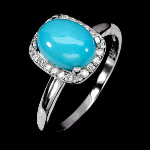 925 Sterling Silver Ring Oval Turquoise 9x7mm Natural Gemstone Jewelry Size 8