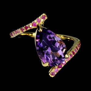 925 Sterling Silver Ring Pear Amethyst 12x8mm Ruby Gemstone Jewelry Size 8