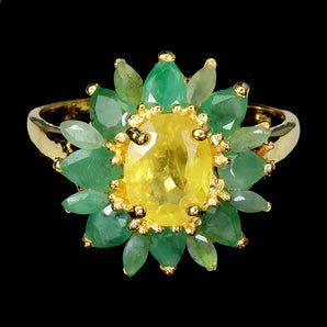 925 Sterling Silver Ring Oval Yellow Sapphire 8x6mm Emerald Gemstone Jewelry 8.5