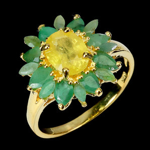925 Sterling Silver Ring Oval Yellow Sapphire 8x6mm Emerald Gemstone Jewelry 8.5