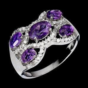 925 Sterling Silver Ring Oval Amethyst 7x5mm Natural Gemstone Jewelry Size 9