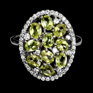 925 Sterling Silver Ring Oval Peridot 4x3mm Natural Gemstone Jewelry Size 6