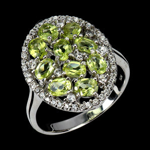 925 Sterling Silver Ring Oval Peridot 4x3mm Natural Gemstone Jewelry Size 6