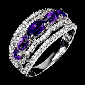 925 Sterling Silver Ring Oval Amethyst 6x4mm Natural Gemstone Jewelry Size 7