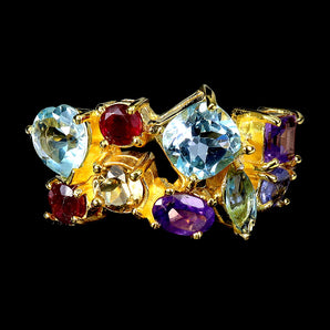 925 Sterling Silver Ring Cushion Swiss Blue Topaz 7mm Citrine Ruby Gemstone Sz 8
