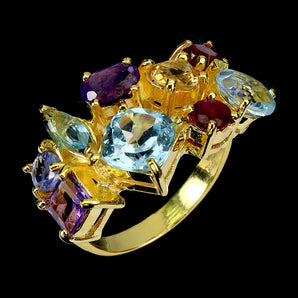 925 Sterling Silver Ring Cushion Swiss Blue Topaz 7mm Citrine Ruby Gemstone Sz 8