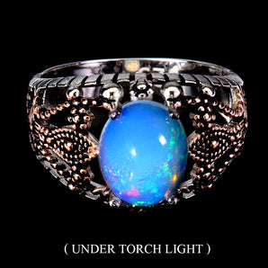 925 Sterling Silver Ring Oval Fire Opal 10x8mm Natural Gemstone Jewelry Size 7