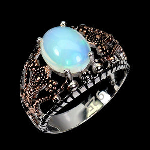 925 Sterling Silver Ring Oval Fire Opal 10x8mm Natural Gemstone Jewelry Size 7