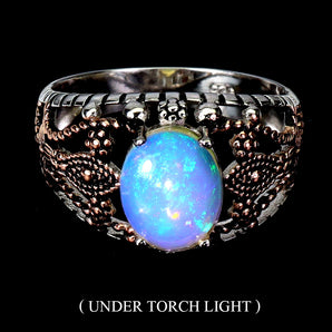 925 Sterling Silver Ring Oval Fire Opal 10x8mm Natural Gemstone Jewelry Size 8.5