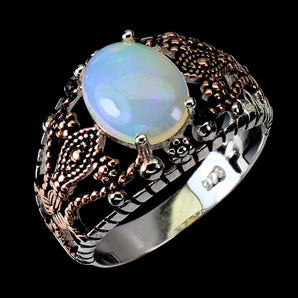 925 Sterling Silver Ring Oval Fire Opal 10x8mm Natural Gemstone Jewelry Size 8.5