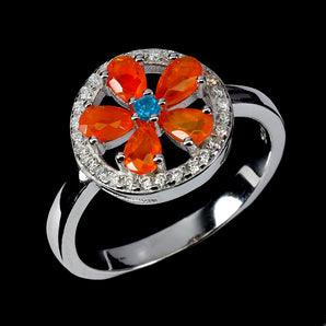 925 Sterling Silver Ring Pear Orange Opal 4x3mm Apatite Gemstone Jewelry Size 7