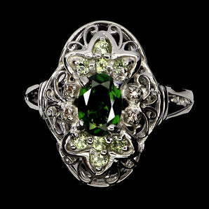 925 Sterling Silver Ring Oval Emerald 7x5mm Peridot Sapphire Gemstone Jewelry 8