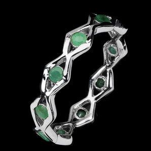 925 Sterling Silver Ring Round Emerald Natural Gemstone Jewelry Size 7