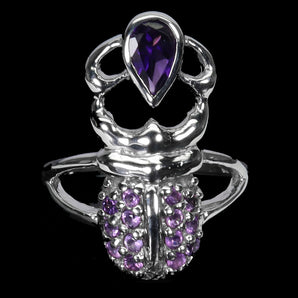 925 Sterling Silver Ring Pear Amethyst 7x5mm Natural Gemstone Jewelry Size 7