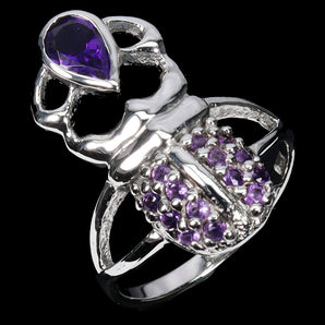 925 Sterling Silver Ring Pear Amethyst 7x5mm Natural Gemstone Jewelry Size 7
