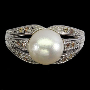 925 Sterling Silver Ring Sapphire Round Diamond Cut Pearl Gemstone Jewelry Sz 8