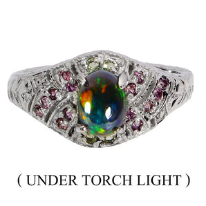 925 Sterling Silver Ring Oval Black Opal 7x5mm White Topaz Gemstone Jewelry Sz 7