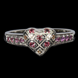 925 Sterling Silver Ring Round Rhodolite Sapphire Heart Gemstone Jewelry Size 7