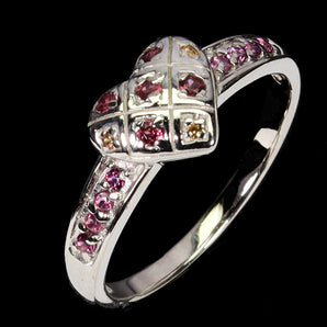 925 Sterling Silver Ring Round Rhodolite Sapphire Heart Gemstone Jewelry Size 7