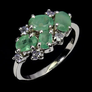 925 Sterling Silver Ring Oval Emerald 6x4mm Tanzanite Gemstone Jewelry Size 7