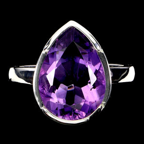 925 Sterling Silver Ring Pear Amethyst 13x9mm Gemstone Jewelry Size 7