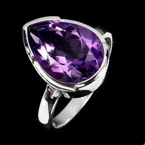 925 Sterling Silver Ring Pear Amethyst 13x9mm Gemstone Jewelry Size 7