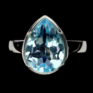 925 Sterling Silver Ring Pear Sky Blue Topaz 14x10mm Gemstone Jewelry Size 9