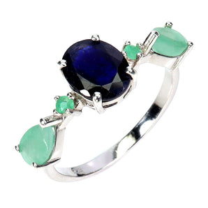 925 Sterling Silver Ring Oval Blue Sapphire 9x7mm Emerald Gemstone Jewelry Sz 8