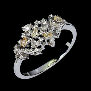 925 Sterling Silver Ring Pear White Sapphire Ceylon Gemstone Jewelry Size 8