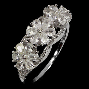 925 Sterling Silver Ring Pear White Sapphire Ceylon Gemstone Jewelry Size 7.5