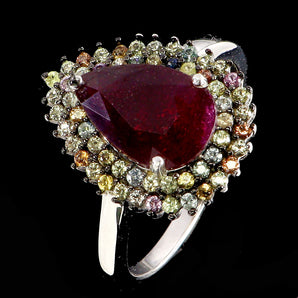 925 Sterling Silver Ring Pear Ruby 12x8mm Sapphire Diamond Cut Gemstone Size 8