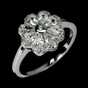 925 Sterling Silver Ring Pear White Sapphire Ceylon 4x3mm Flower Gemstone Size 8