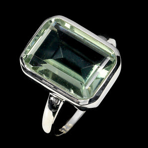 925 Sterling Silver Ring Octagon Green Amethyst 13x9mm Gemstone Jewelry Size 7