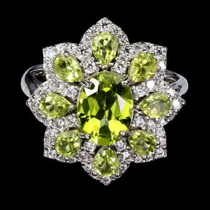 925 Sterling Silver Ring Oval Peridot 9x7mm Natural Gemstone Jewelry Size 8