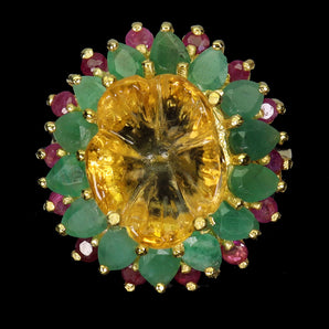 925 Sterling Silver Ring Flower Citrine 13x10mm Emerald Ruby Gemstone Jewelry 7