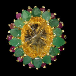 925 Sterling Silver Ring Flower Citrine 14x10mm Emerald Ruby Gemstone Jewelry 9