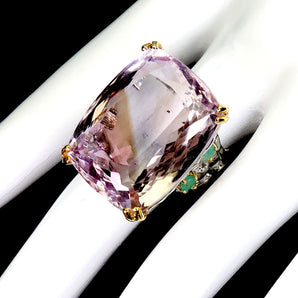 925 Sterling Silver Ring Antique Ametrine 56ct Emerald Handmade Gemstone Sz 8.5