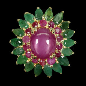 925 Sterling Silver Ring Oval Ruby 11x9mm Emerald Natural Gemstone Jewelry Sz 7