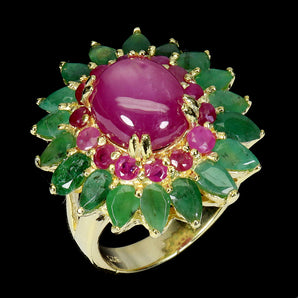 925 Sterling Silver Ring Oval Ruby 11x9mm Emerald Natural Gemstone Jewelry Sz 7