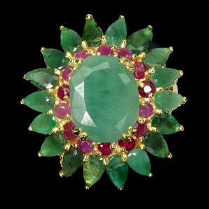 925 Sterling Silver Ring Oval Emerald 12x10mm Ruby Natural Gemstone Jewelry Sz 7