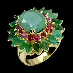 925 Sterling Silver Ring Oval Emerald 12x10mm Ruby Natural Gemstone Jewelry Sz 7