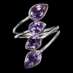 925 Sterling Silver Ring Pear Amethyst 9x6mm Natural Gemstone Jewelry Size 9