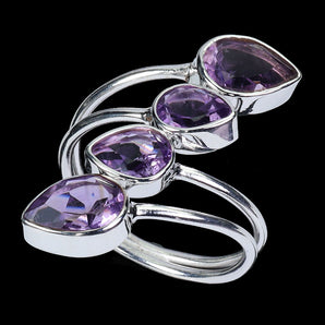 925 Sterling Silver Ring Pear Amethyst 9x6mm Natural Gemstone Jewelry Size 9